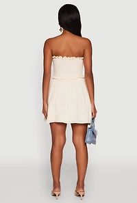 Womens Gauze Knit Smocked Mini Dress, White, Size S