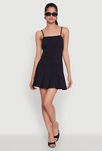 Womens Square Neck Pleated Skater Dress,