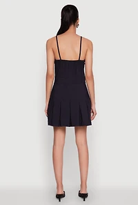 Womens Square Neck Pleated Skater Dress, Black, Size L