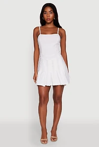 Womens Square Neck Pleated Skater Dress, White, Size M