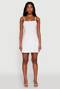 Womens Square Neck Pleated Skater Dress, White, Size M