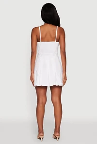 Womens Square Neck Pleated Skater Dress, White, Size S
