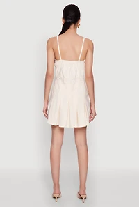 Womens Square Neck Pleated Skater Dress, Beige, Size L