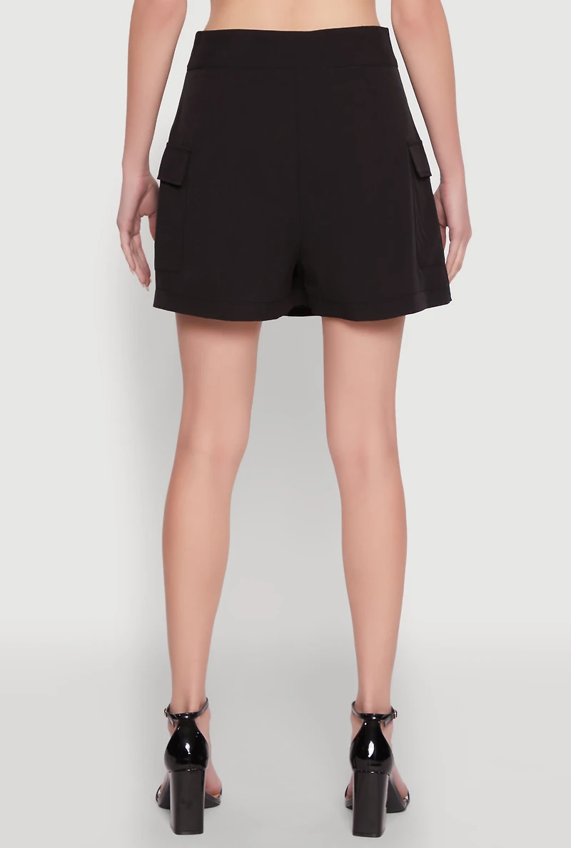 Womens Trendy High Waisted Pleated Skort with Cargo Pockets, Black, Size XL