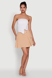 Womens Trendy High Waisted Pleated Skort with Cargo Pockets, Khaki, Size M