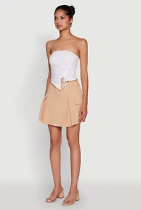 Womens Trendy High Waisted Pleated Skort with Cargo Pockets, Khaki, Size M