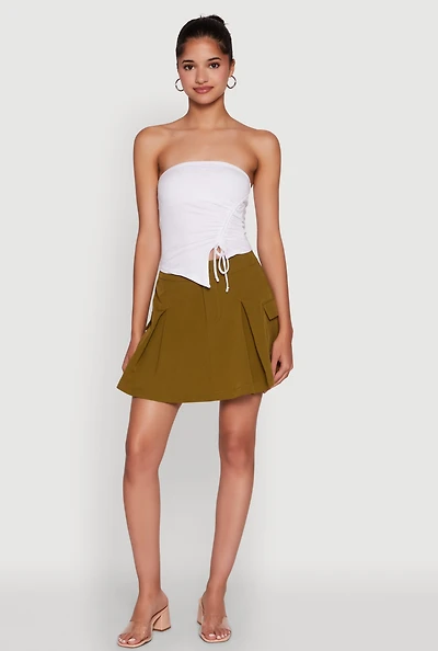 Womens Trendy High Waisted Pleated Skort with Cargo Pockets, Green, Size S