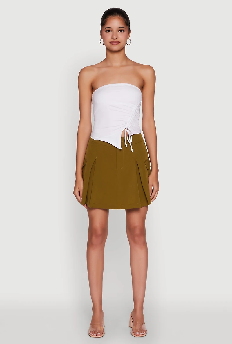 Womens Trendy High Waisted Pleated Skort with Cargo Pockets,