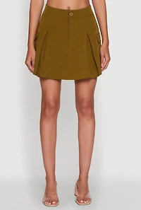 Trendy High Waisted Pleated Skort with Cargo Pockets