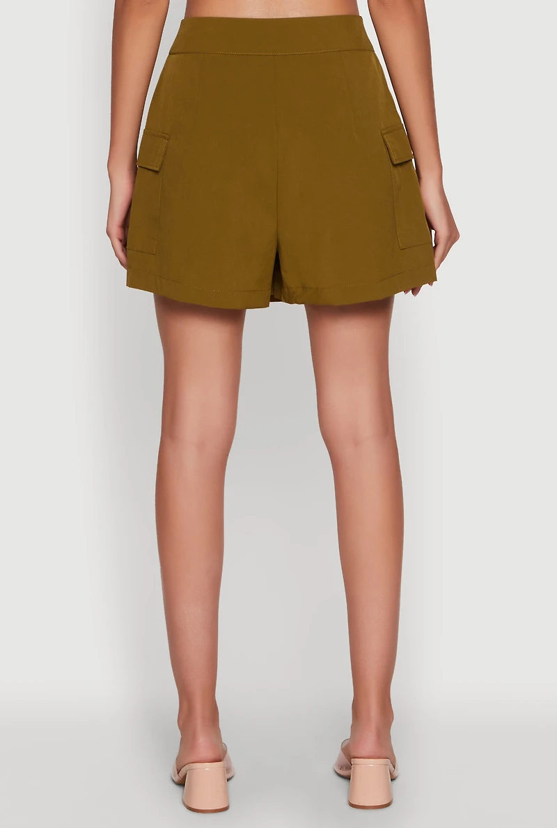 Womens Trendy High Waisted Pleated Skort with Cargo Pockets,