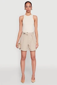 Womens Chain Detail Tailored Shorts, Khaki,