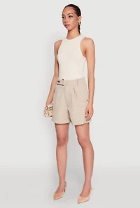 Womens Chain Detail Tailored Shorts, Khaki, Size XL