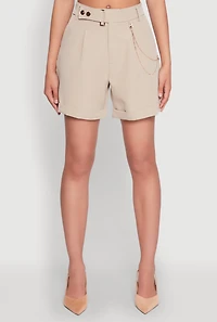 Womens Chain Detail Tailored Shorts, Khaki,