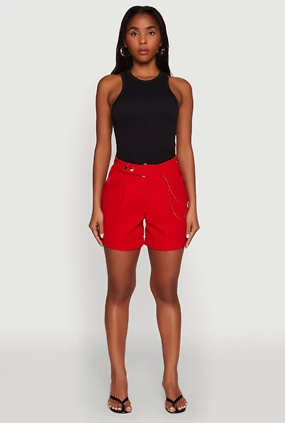 Womens Chain Detail Tailored Shorts, Red, Size L