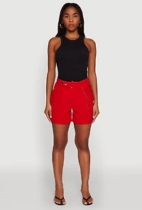 Womens Chain Detail Tailored Shorts, Red, Size L