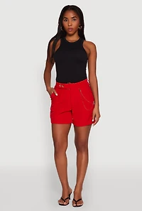 Womens Chain Detail Tailored Shorts, Red, Size L