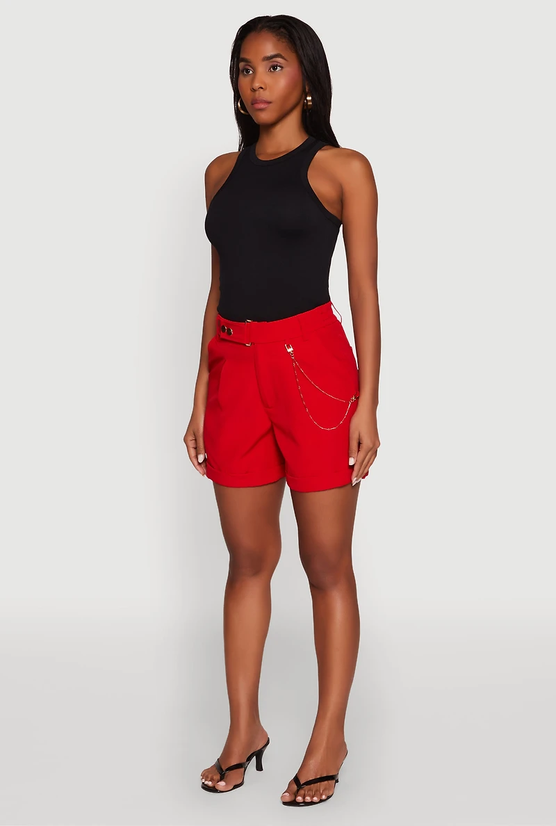 Womens Chain Detail Tailored Shorts, Red, Size L