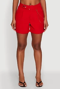 Womens Chain Detail Tailored Shorts, Red, Size L