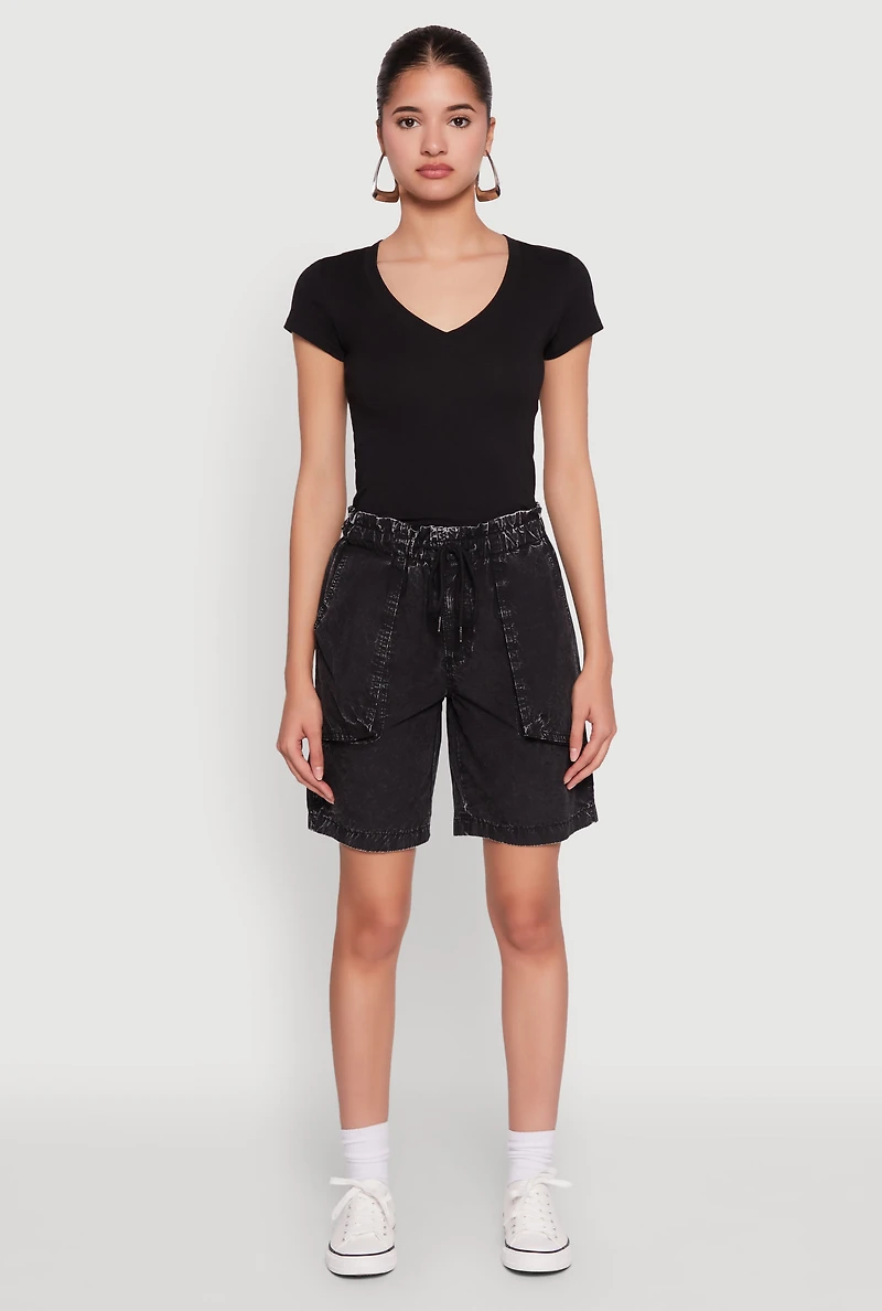 Womens Poplin Drawstring Bermuda Shorts, S