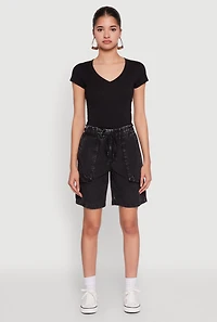 Womens Poplin Drawstring Bermuda Shorts, S