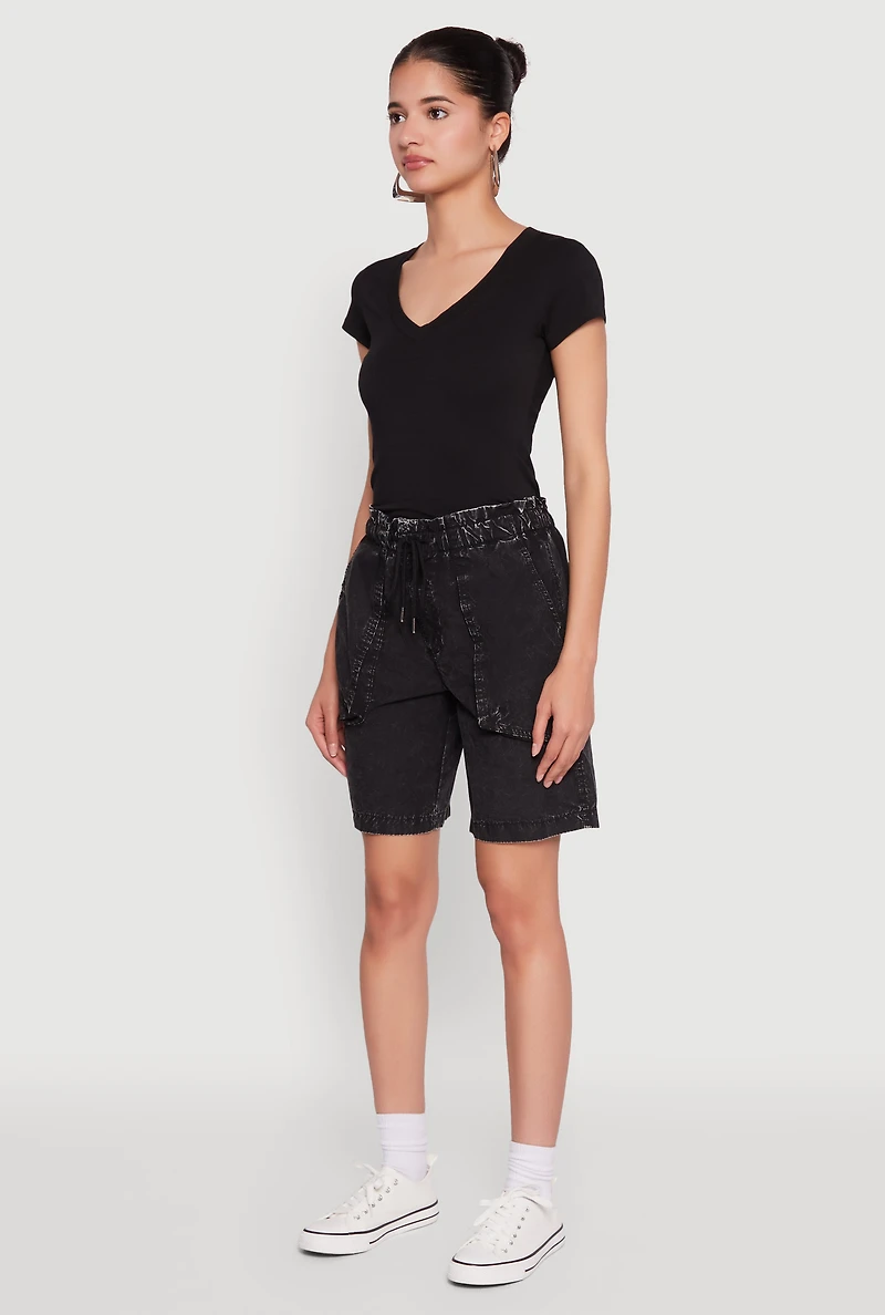 Womens Poplin Drawstring Bermuda Shorts, S