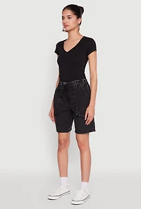 Womens Poplin Drawstring Bermuda Shorts, S