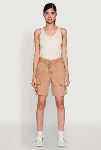 Womens Poplin Drawstring Bermuda Shorts, Khaki, Size XL