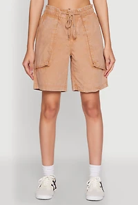 Womens Poplin Drawstring Bermuda Shorts, Khaki, Size XL