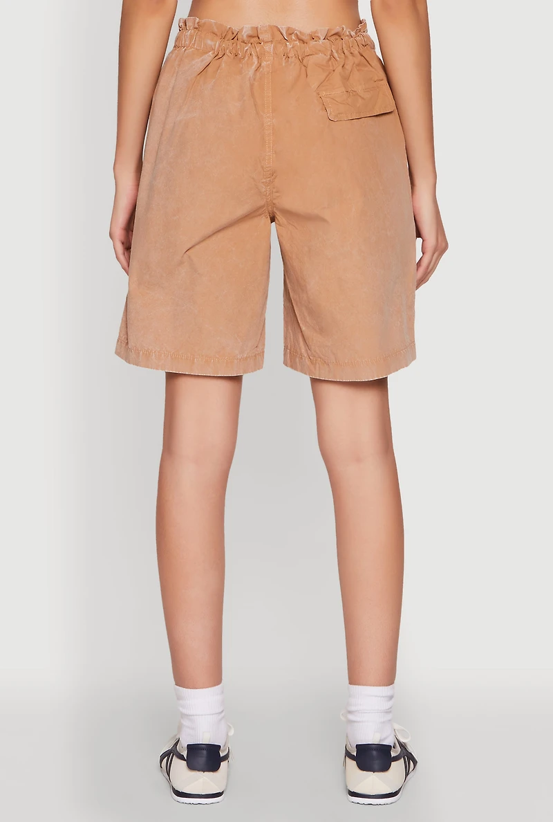 Womens Poplin Drawstring Bermuda Shorts, Khaki, Size XL