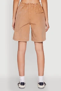 Womens Poplin Drawstring Bermuda Shorts, Khaki, Size XL
