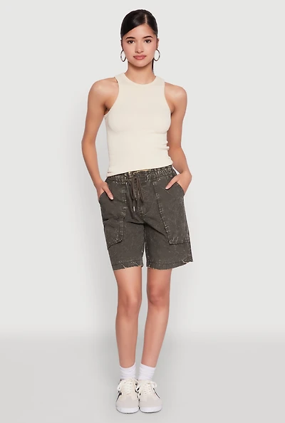 Womens Poplin Drawstring Bermuda Shorts,