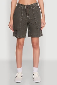 Womens Poplin Drawstring Bermuda Shorts, Green,