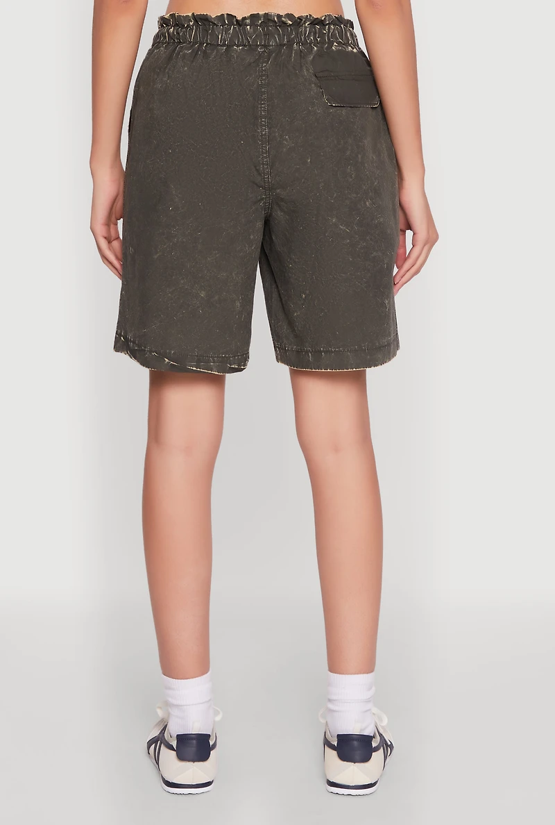 Womens Poplin Drawstring Bermuda Shorts, Green,