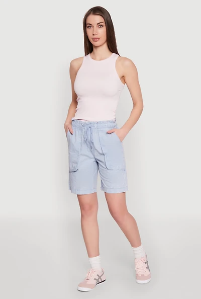 Womens Poplin Drawstring Bermuda Shorts,