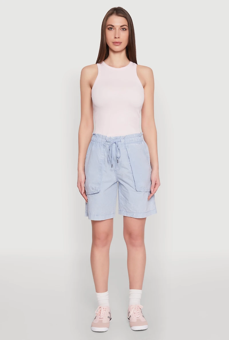 Womens Poplin Drawstring Bermuda Shorts,