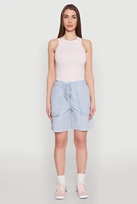 Womens Poplin Drawstring Bermuda Shorts,