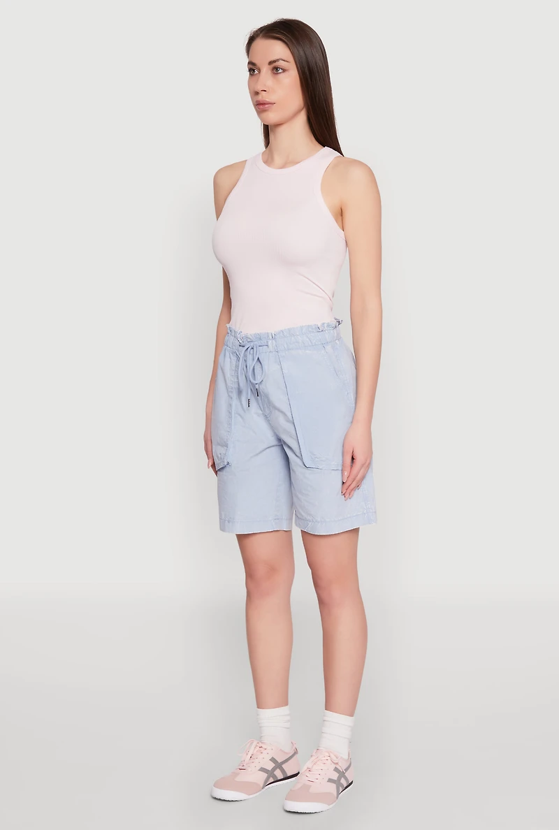 Womens Poplin Drawstring Bermuda Shorts,