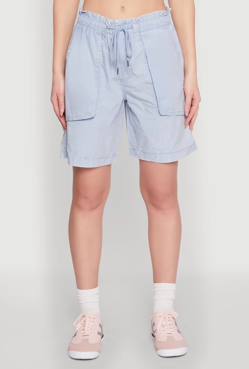 Womens Poplin Drawstring Bermuda Shorts,