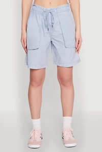 Womens Poplin Drawstring Bermuda Shorts,