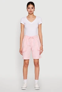 Womens Poplin Drawstring Bermuda Shorts, Pink, Size M