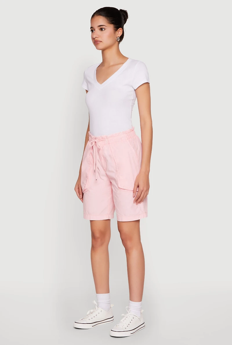 Womens Poplin Drawstring Bermuda Shorts, Pink, Size M
