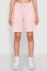 Womens Poplin Drawstring Bermuda Shorts, Pink, Size M