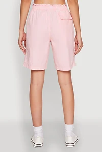 Womens Poplin Drawstring Bermuda Shorts, Pink, Size M