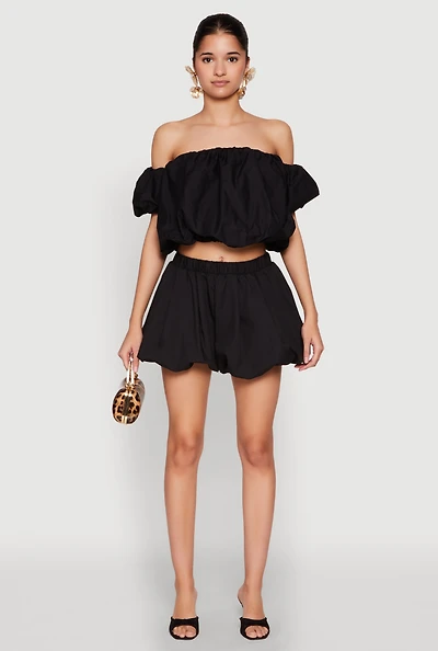 Womens Poplin Bubble Shorts, Black, Size S