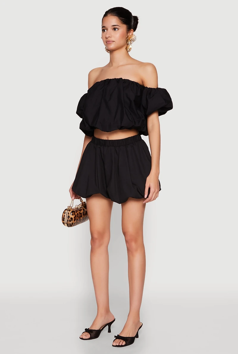 Womens Poplin Bubble Shorts, Black, Size L