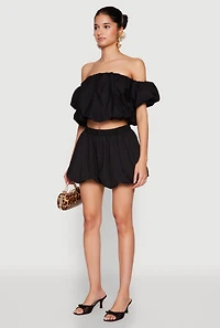 Womens Poplin Bubble Shorts, Black, Size L