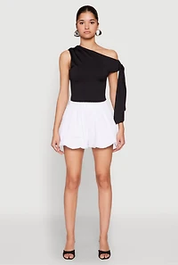 Womens Poplin Bubble Shorts, White, Size XL