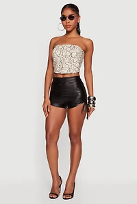 Leather Look Ruched High Waisted Shorts