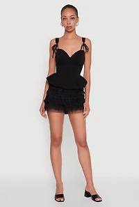 Womens Iris Tiered Lace High Waisted Mesh Shorts,