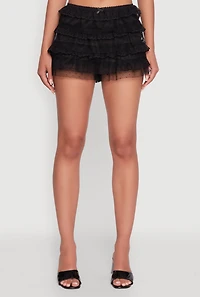 Womens Iris Tiered Lace High Waisted Mesh Shorts,